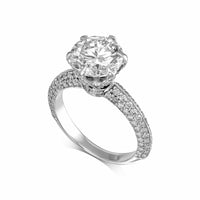 Round Brilliant Six Prong Pavé Diamond Engagement Ring
