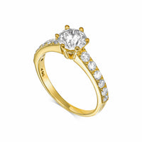 Round Brilliant Six Prongs Pavé Diamond Engagement Ring