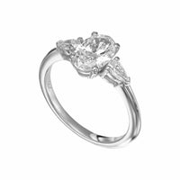 1.30 Carat Oval With Pear Shape Side Stones Diamond Engagement Ring In 14k White Gold