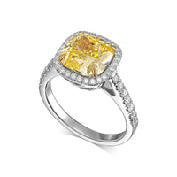 4.00 Carat Cushion Fancy Intense Yellow Diamond Engagement Ring