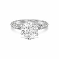 Round Brilliant Six Prong Pavé Diamond Engagement Ring