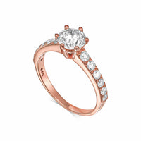 Round Brilliant Six Prongs Pavé Diamond Engagement Ring
