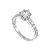 Round Brilliant Six Prongs Pavé Diamond Engagement Ring