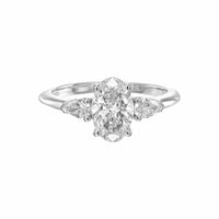 1.30 Carat Oval With Pear Shape Side Stones Diamond Engagement Ring In 14k White Gold