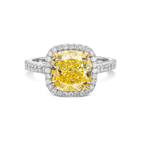4.00 Carat Cushion Fancy Intense Yellow Diamond Engagement Ring
